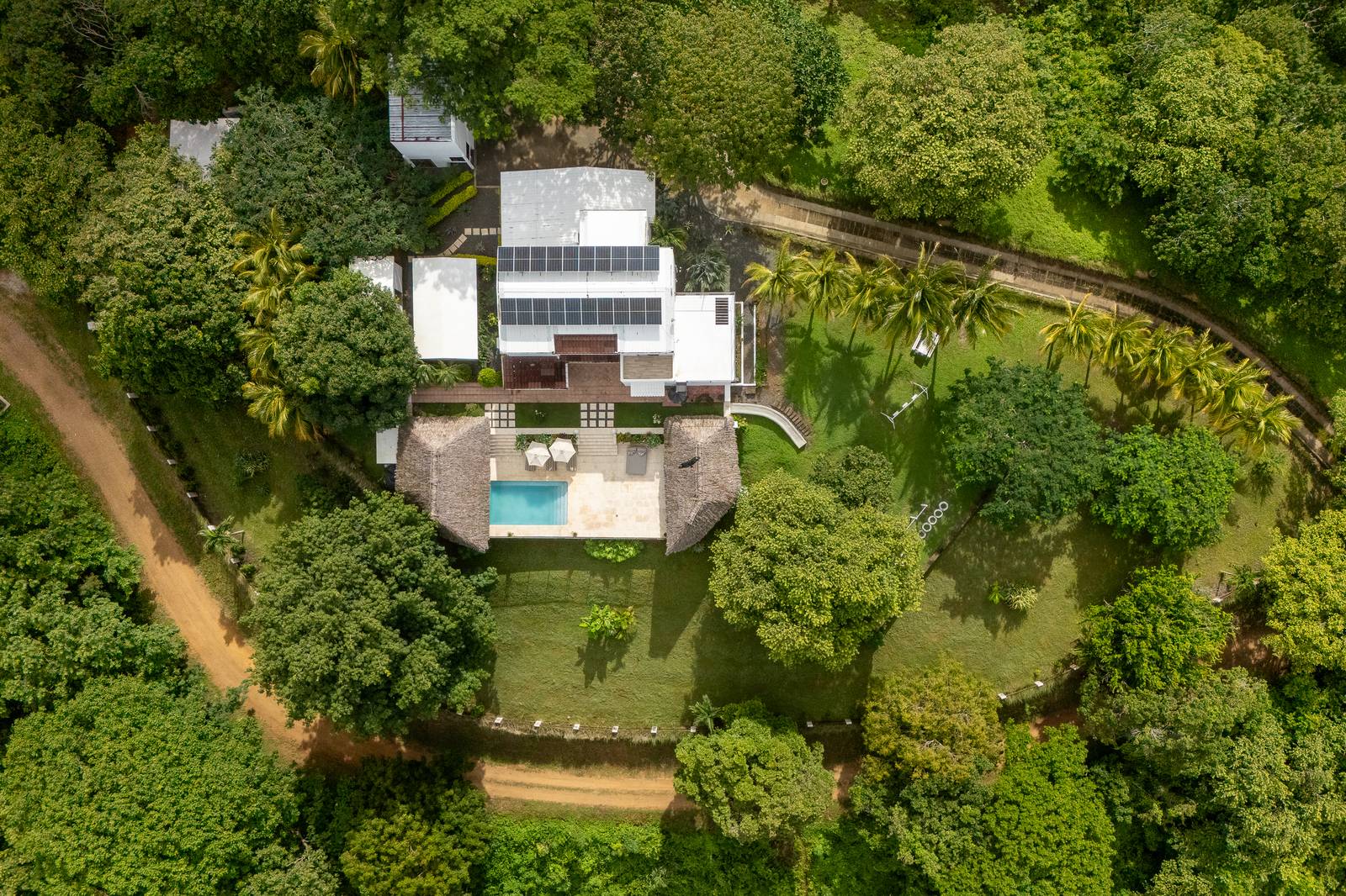 Aerial view over the nine-acre property